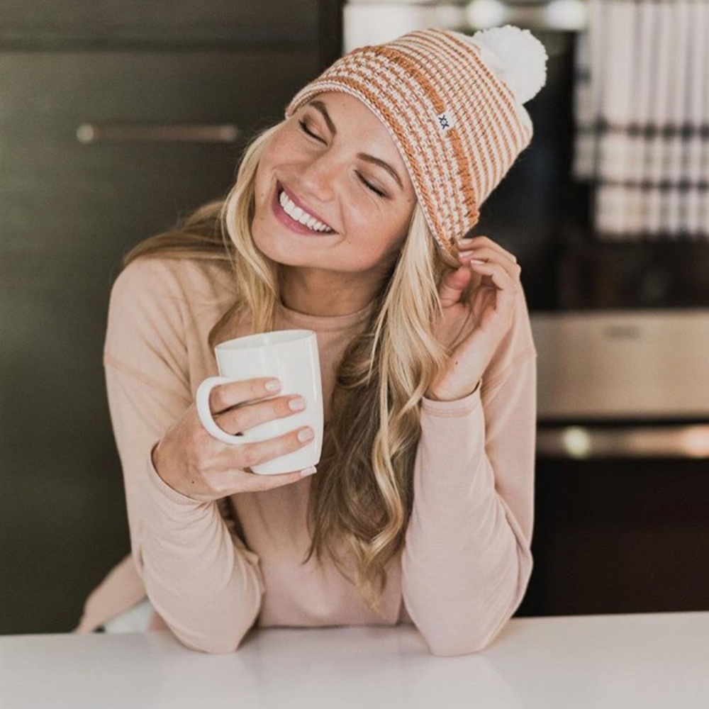 KrochetKids copper and white beanie